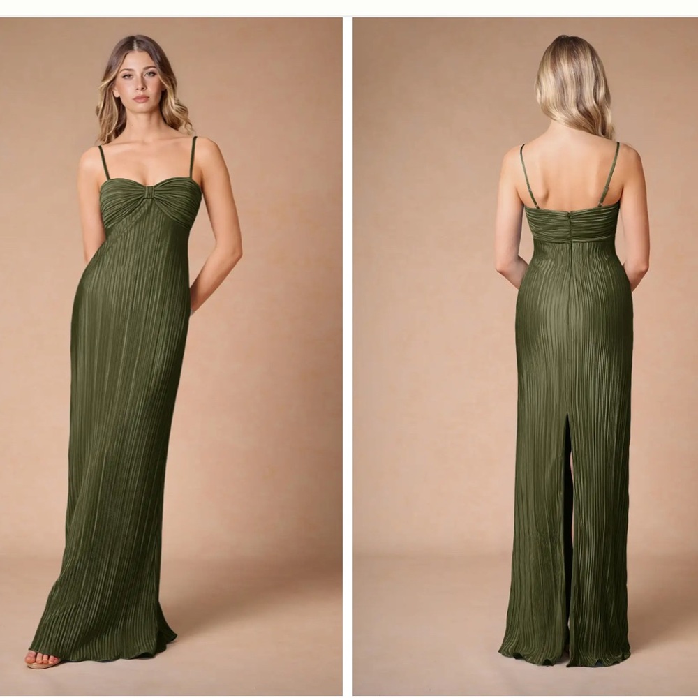 Azazie Olive Pleated Maxi Dress